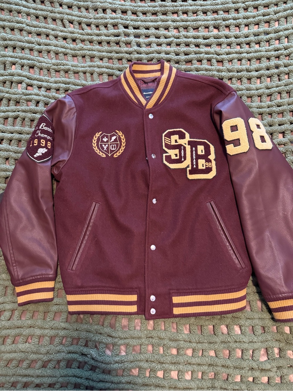 Abercrombie & Fitch Burgundy and Gold Varsity Jacket